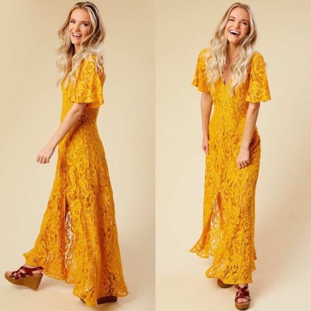Mustard Yellow Lace Maxi Dress